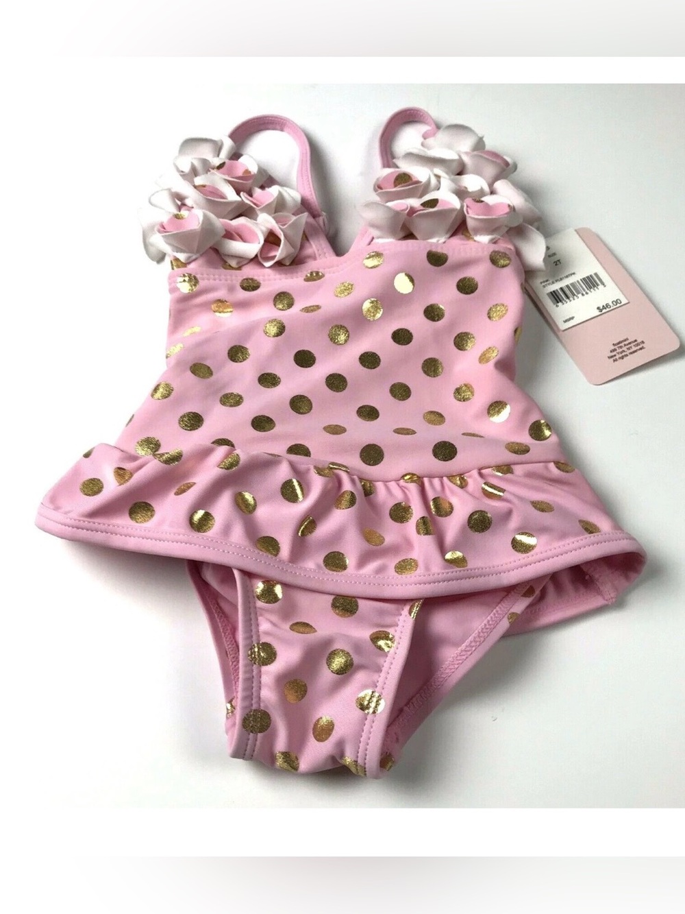 Floatimini Girls Swim Suit One Piece Lined Pink Gold Youth Size 2T Swimsuit